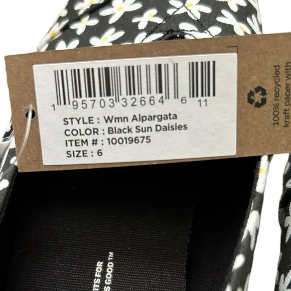 TOMS Alpargata Cloudbound Black Sun Daisies Slip on Shoes (6) - Picture 10 of 10